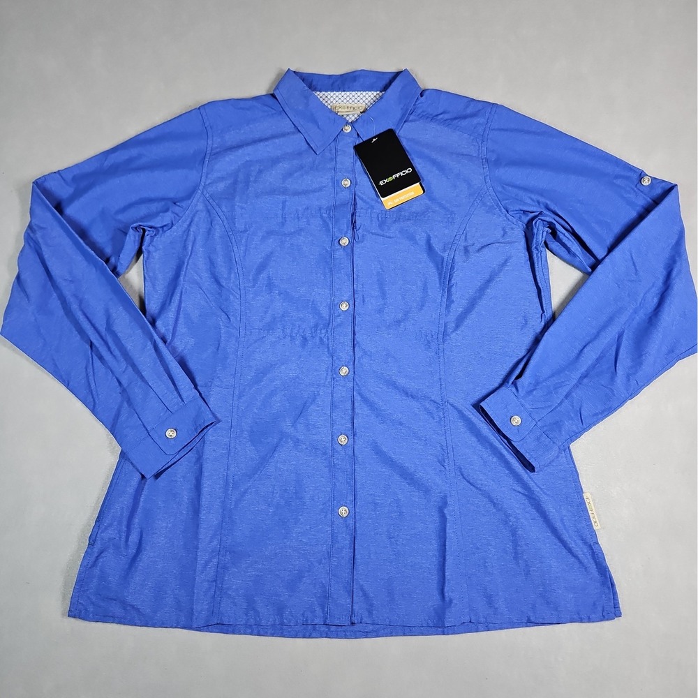 ExOfficio Womens Blue Vented Sun Protection Button Up Shirt Size Large NWT